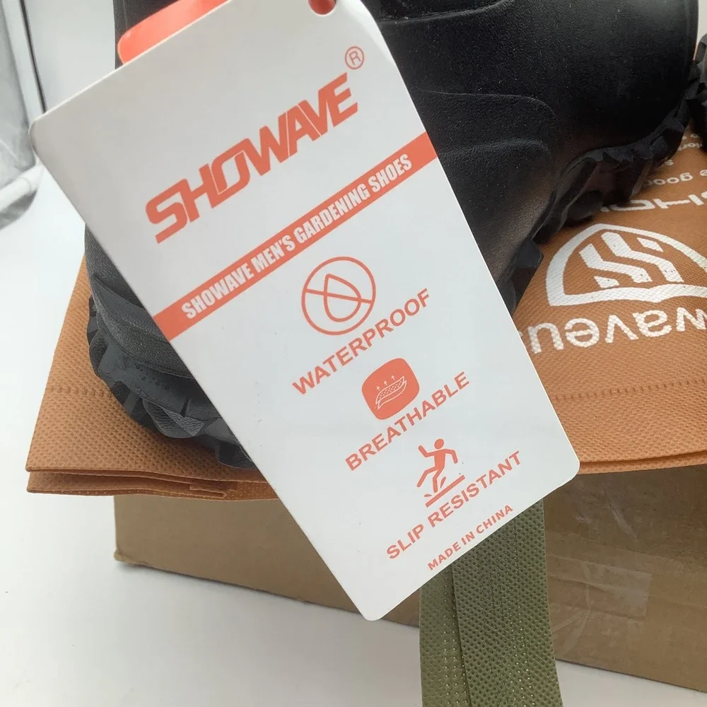 Showave Mens Ankle Rain Boots Waterproof Slip Resistant‎ Black Work Size 14 New